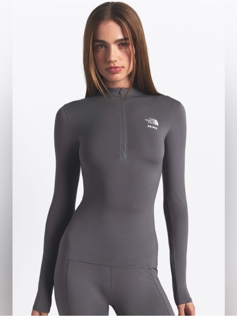 SKIMS Tnf Women's Gray Long-Sleeve Half-Zip Top
